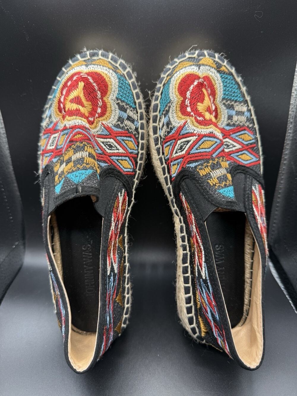 Johnny Was Black Aldorna Embroidery Espadrille Slip On Boho Shoes EUR 38/8.5